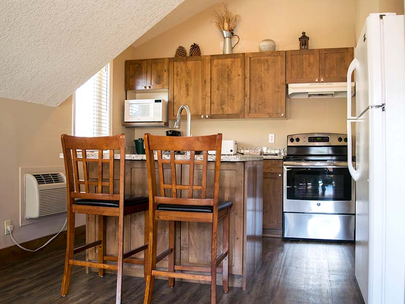 A image of the kitchen in our three bedroom suite.